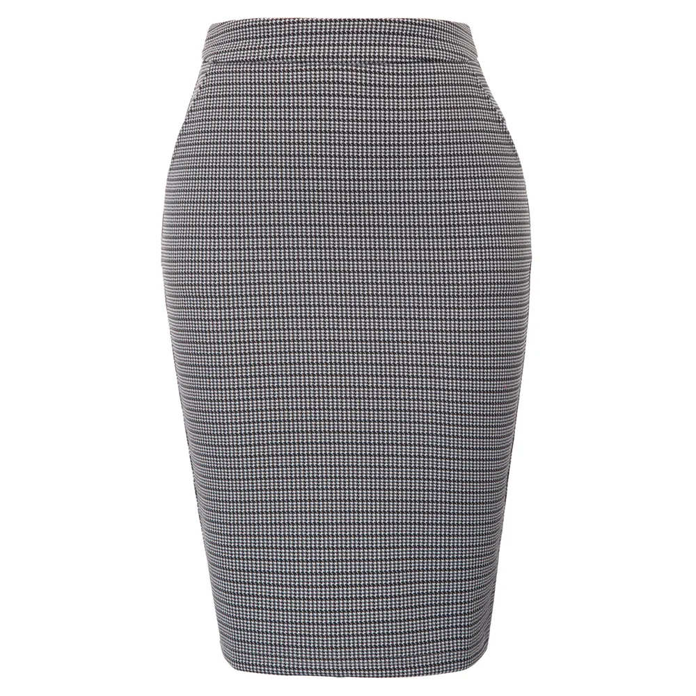 

back split skirts Womens Casual formal Side-Pockets Stretch slim skirt work wear office lady classic plaid Bodycon Pencil Skirt