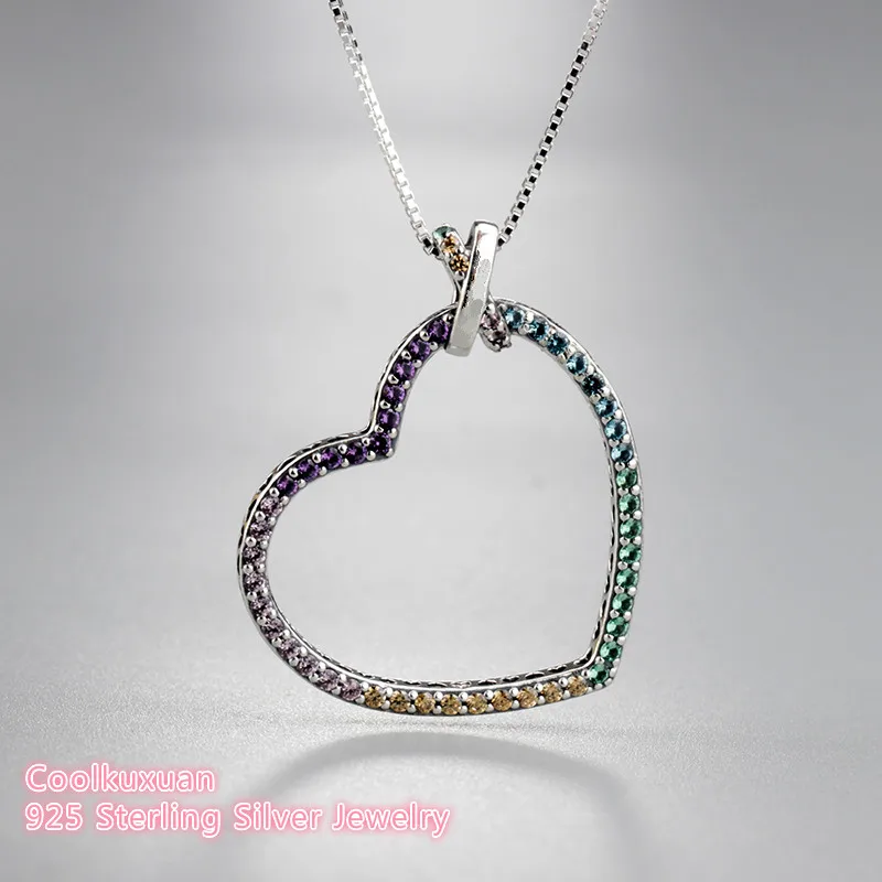 

2019 new Spring 100% Original 925 Sterling Silver Multi-Colored Heart Necklace For Women Jewelry