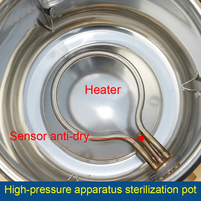 Портативный паровой стерилизации высокого давления цилиндрический горшок 18L емкость стерилизатор беговой сухой защиты медицинская стерилизация кастрюля