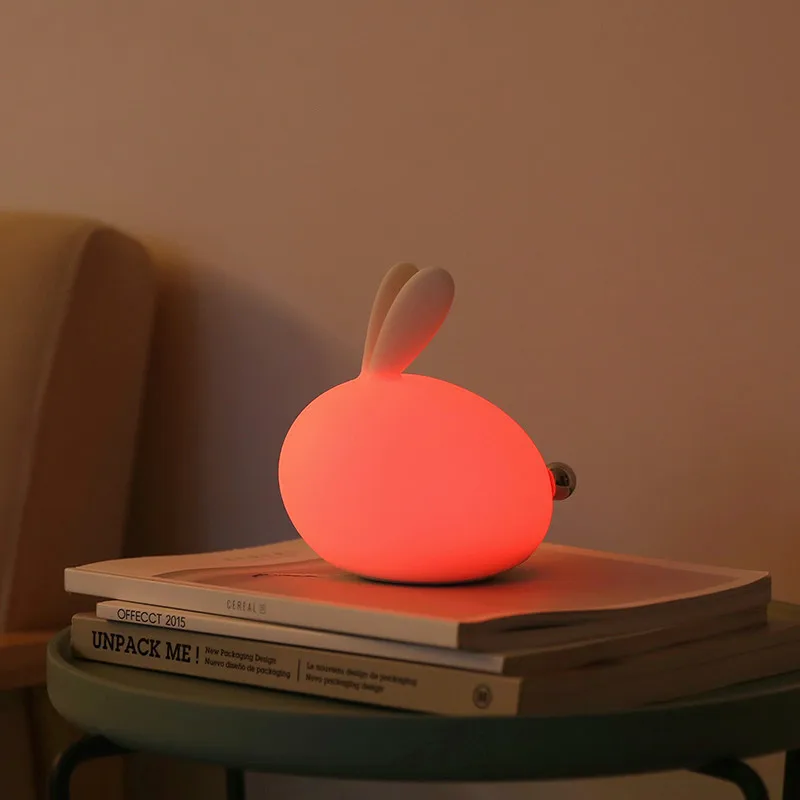 

CHENGYILT Charging LED Light Silicone Rabbit Night Light Changable Color when Tap Bedside Lamp Atmosphere Light