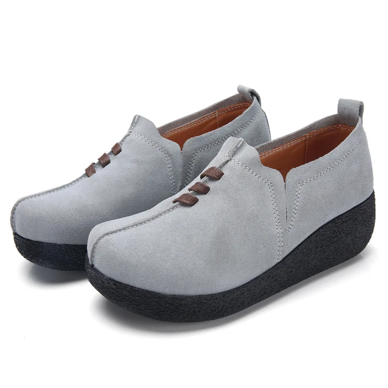 

New Spring Women Platform Flats Red Slip On Wedges Solid Round Toe Creepers Female Casual Flat Walking Shoes XWD7264