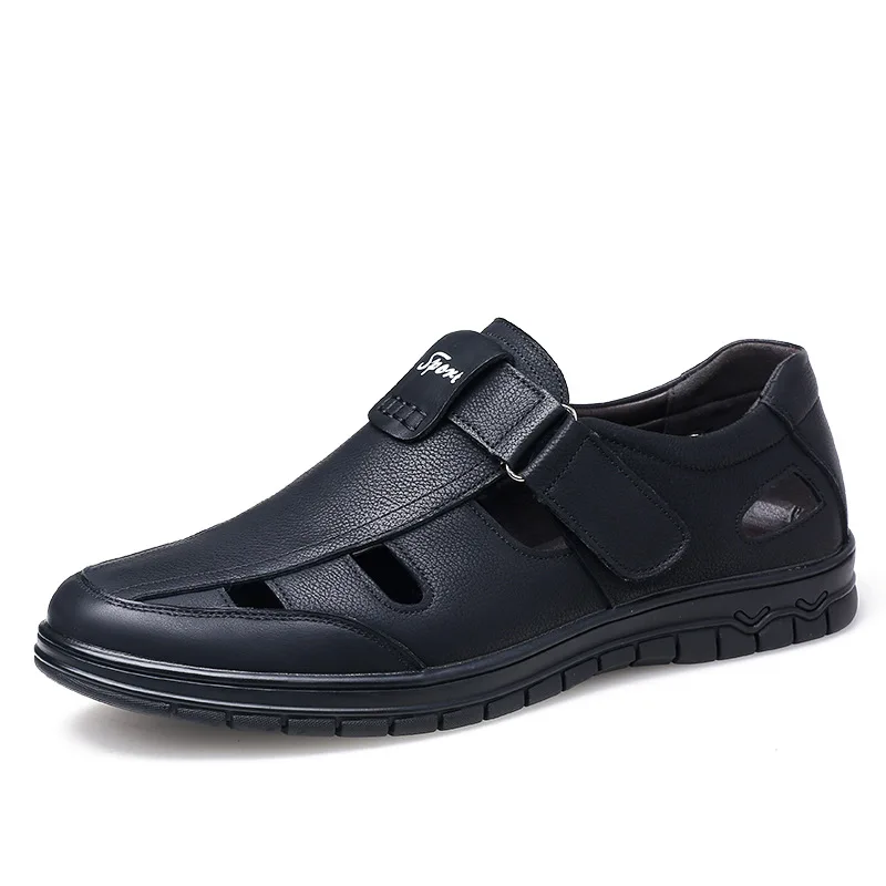 

Top Quality Split Leather Sandals Men Shoes Summer 2021 Breathable Cutout Hole Shoes Mans Business Sandals Beach Shoes Male