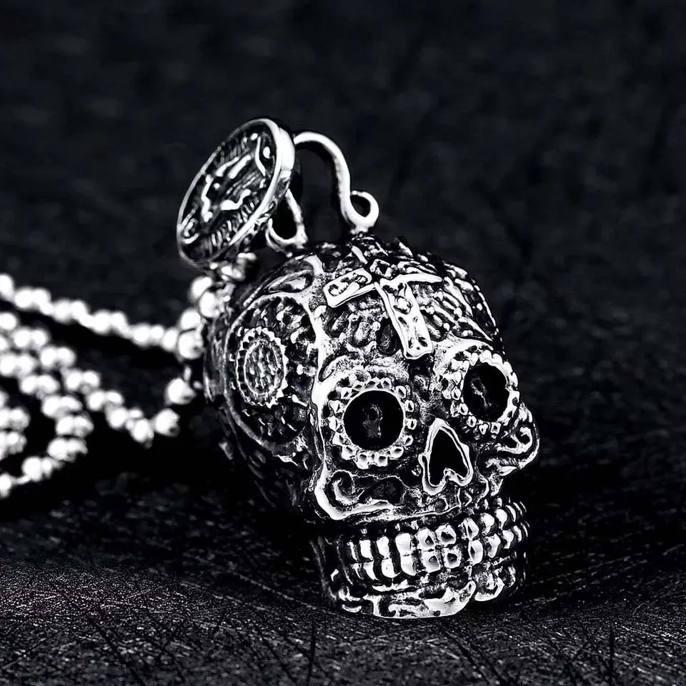 drop shipping hip hop skull man necklace 316l steel pendant punk skull men jewelry necklace (5)