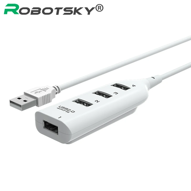 Robotsky 4 Порты и разъёмы usb-хаб высокого Скорость USB2.0 разветвитель кабеля USB удлинитель для настольных компьютеров и Тетрадь ноутбук