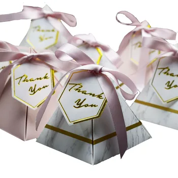 

New Triangular Pyramid Marble Gift Bags Wedding Favors and Gifts Boxes Packaging Candy Box for Wedding Decoration Party Supplies