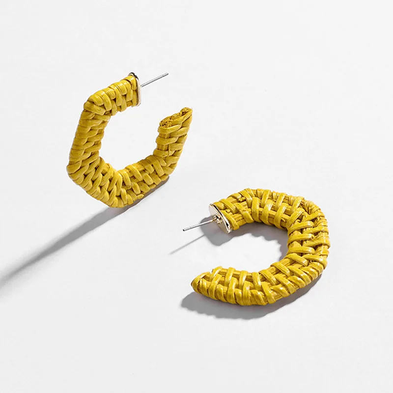 

New Fashion Jewelry Colored Geometric Shape Hexagon Rattan Knitted Hoop Earrings for Women