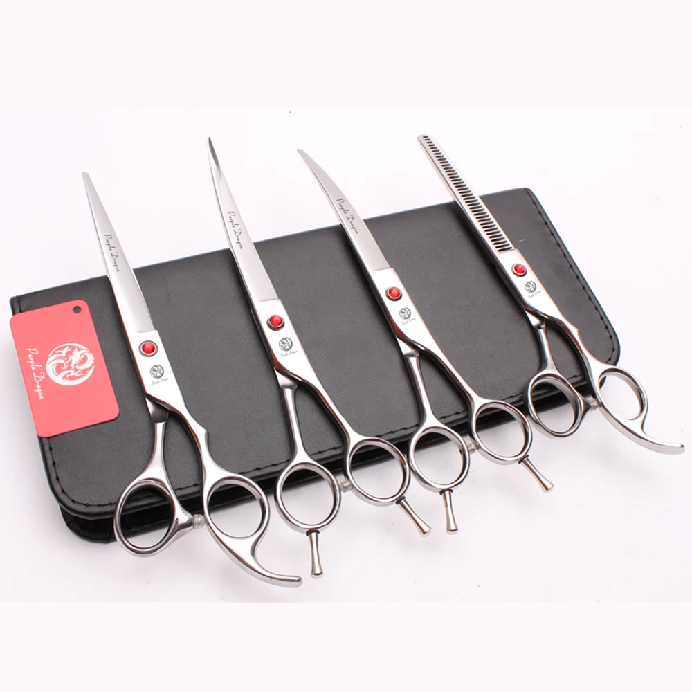 

Z3002 4Pcs 7" 19.5cm Purple Dragon JP Stainless Cutting+Thinning Scissors+Up&Down Curved Shears Professional Pets Hair Scissors