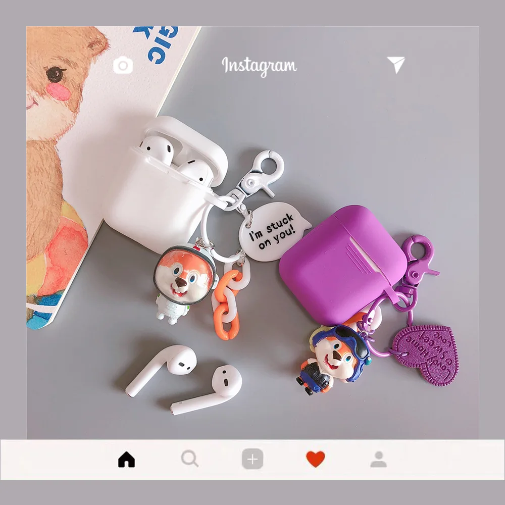 

Cute Squirrel Astronaut Figure Doll Keychain Headphone Earphone Case For Apple Airpods Accessories Cute Silicone Cover Keyring