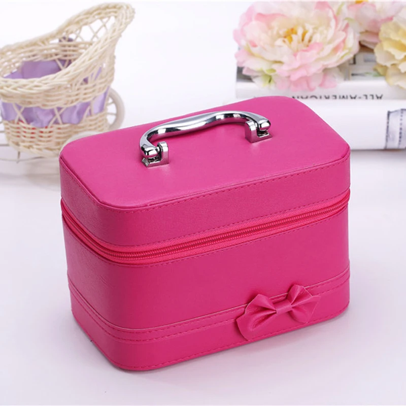 

Desktop Cosmetic Case With Mirror Makeup Box Woman Travel Cosmetic Organizer Box Zipper Cosmetic Bag Female Jewelry Storage Box