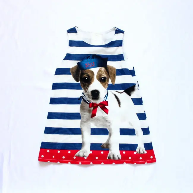 

2017 New Arrival Baby kids girls lovely dog Design summer dresses sleeveless Casual striped dress 3 to 7Y Children Clothing