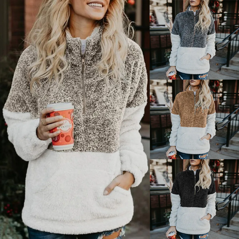 Autumn Winter Women Casual Tops Zipper Blouses Long Sleeve