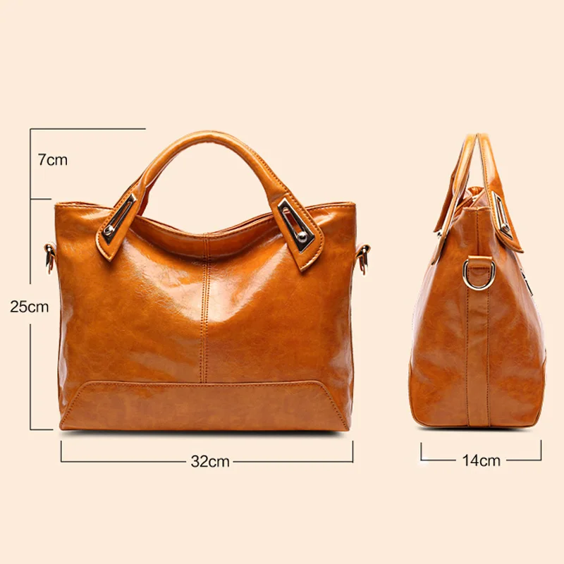 الرجعية المرأة حقيبة النفط الشمع المرأة حقائب يد جلدية الفاخرة حقيبة كتف عالية جودة أعلى-حقائب بيد النساء 39 S كيس رئيسي الرئيسية