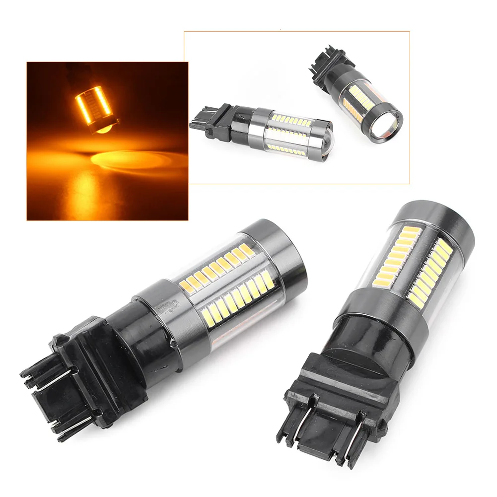 2 шт. Двухцветные светодиодные лампы для указателей поворота T25 3157 66 SMD 4014 12 В |