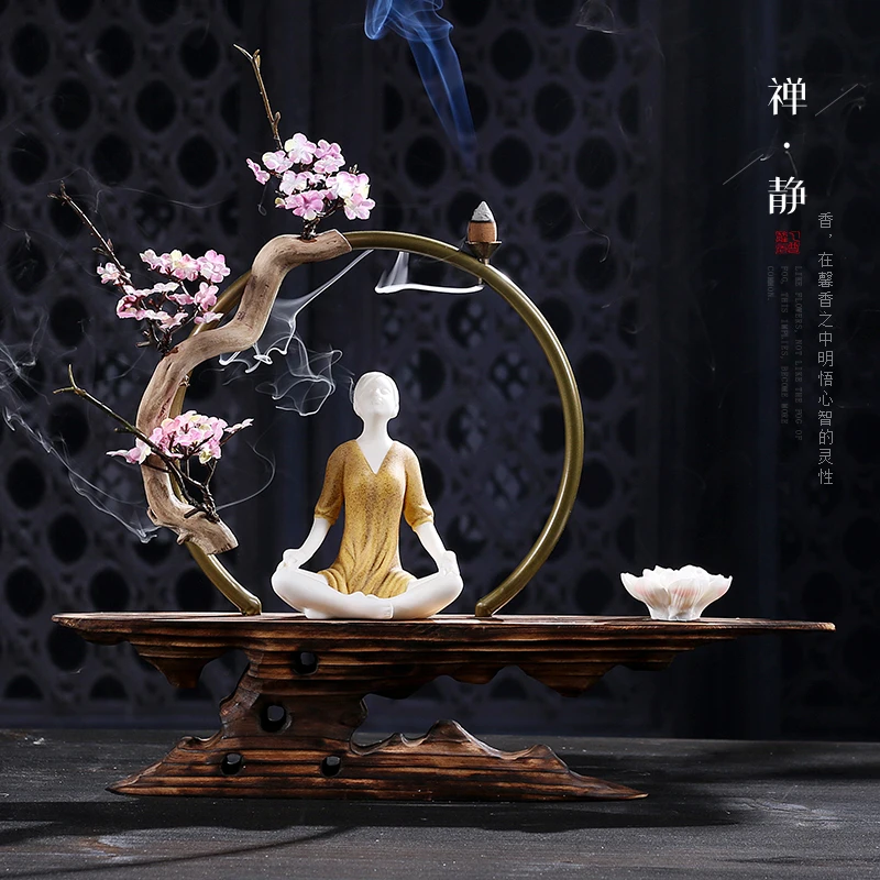 Zen Lucky курильница для благовоний, выветренная древесина, искусственные растения, курильница для благовоний керамическая курильница, цветочный горшок с персонажем, домашний декор, ремесла - Цвет: K