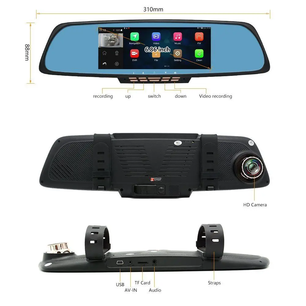 6 86 &quotHD 1080P Автомобильный видеорегистратор двойной объектив + gps навигатор камера