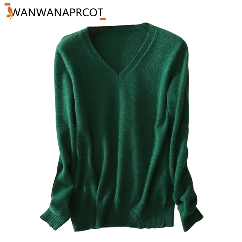 Cena Sweter z dekoltem w serek kobiety moda jesień kaszmirowy sweter z dzianiny z dekoltem w serek solidne szczupłe seksowne swetry płaszcz bluzka damska sweter z dzianiny