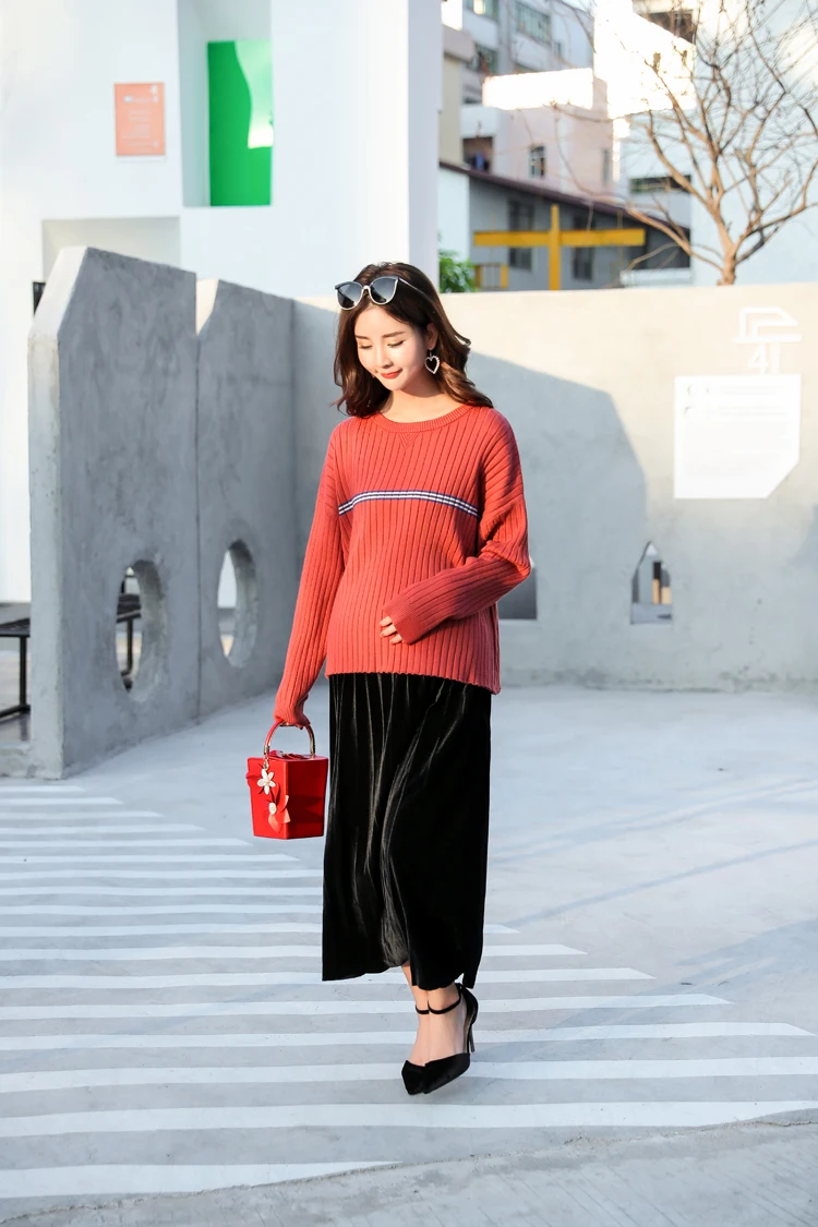 Модные юбки для беременных осень-зима модные Плиссированные Свободные Юбки для беременных женщин корейские Юбки для беременных