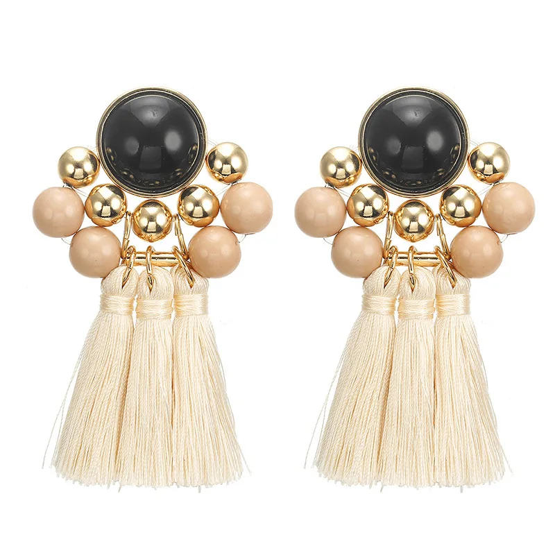

European Exaggeration Alloy Tassels Resin Ear Nail Earrings Popular Ornaments