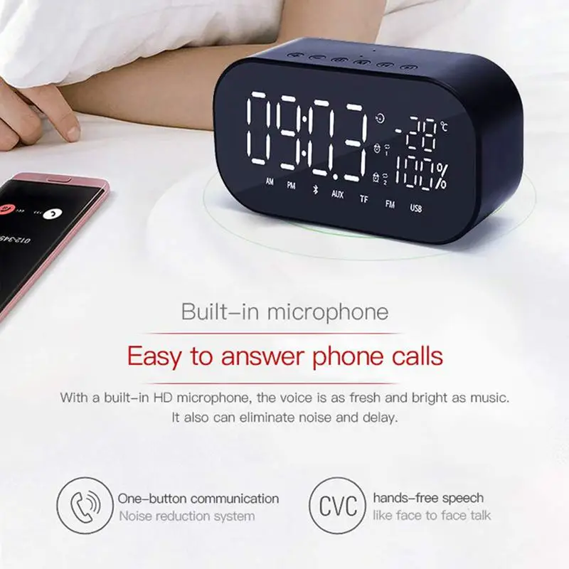 Светодиодный Будильник Радио для спальни, цифровые часы могут использоваться в качестве беспроводных bluetooth-динамиков, заряжаемых через USB, время показа, мощность