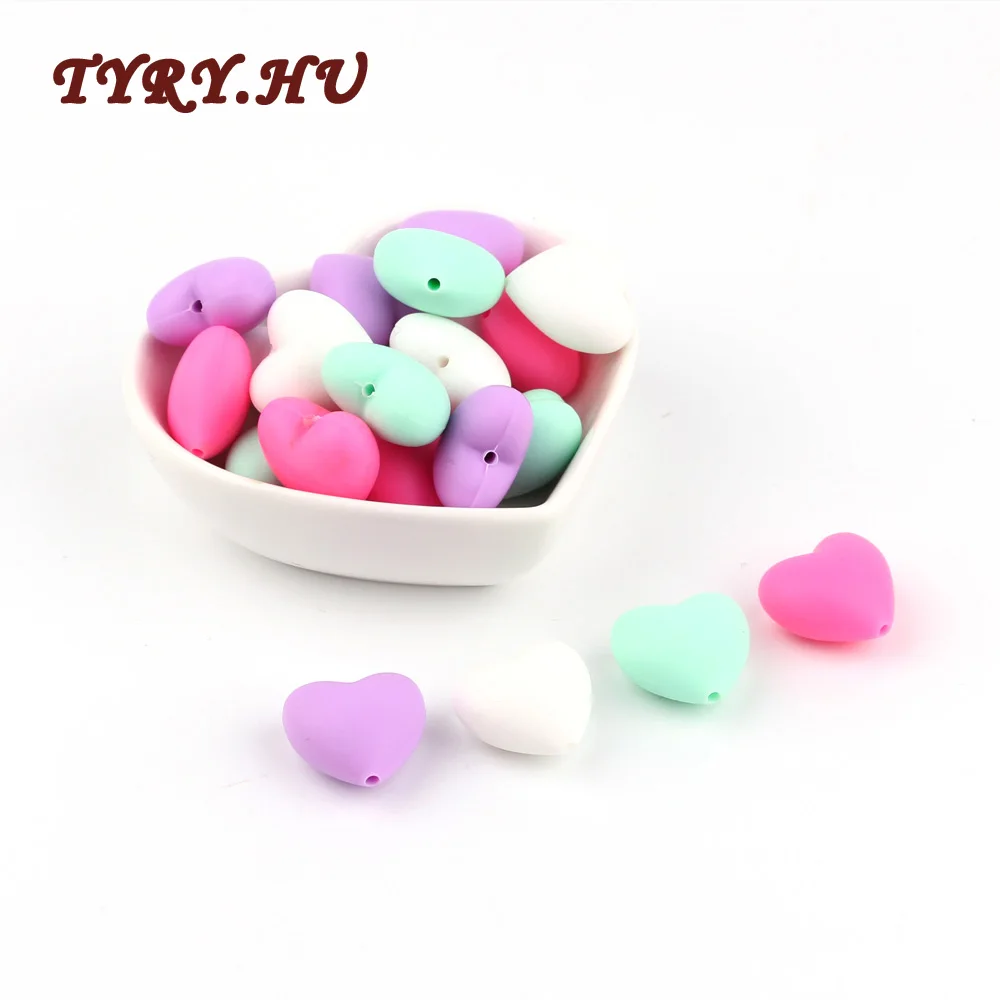 

TYRY.HU 20pc Heart-shaped Silicone Beads Baby Pacifier Teething Chewable Newborn Nursing Teether Beads Teething Necklace DIY