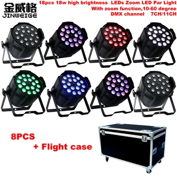 

Free Shipping 8pcs/lot Flightcase Zoom LED Par 18x18W 6in1 RGBWA UV LED Par Can For Stage Dj Effect Wedding Disco