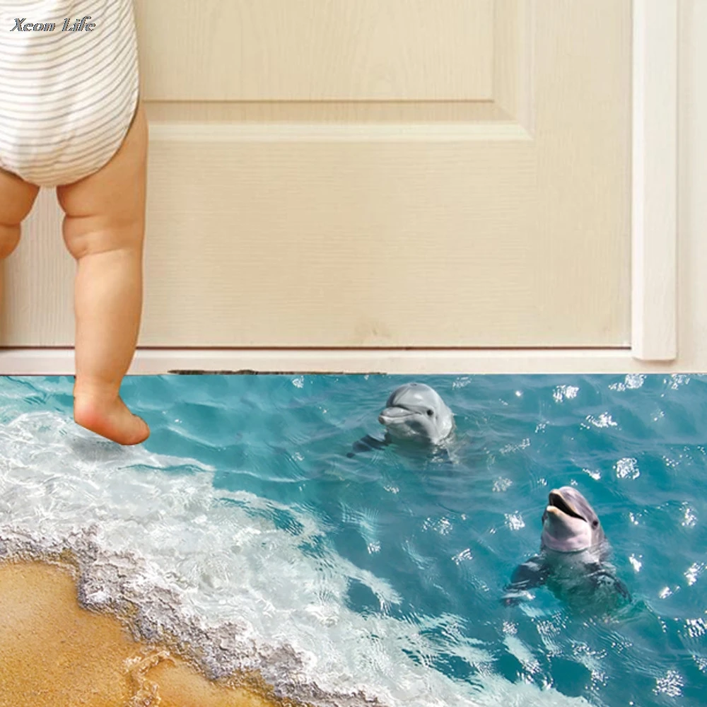 

ISHOWTIENDA 3D Beach Floor Wall Sticker Removable Mural Decals Vinyl Art Living Room Decors Beautiful Home Decor Wall Stickers