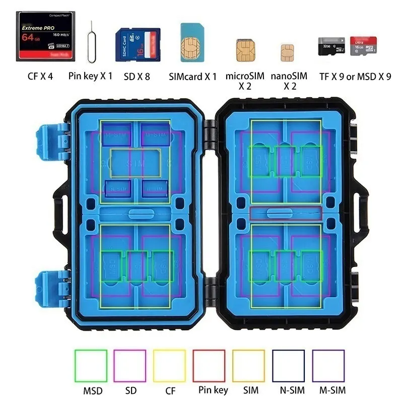 Портативный чехол для карт памяти 6 в 1 1 стандартная SIM+ 2 Micro-SIM+ 2 Nano-SIM+ 4 CF карта+ 8 SD+ 9 TF карта+ 1 Pin чехол для ключей