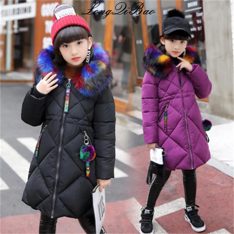 

Winter Children's Jacket for Girl Thick Long Warm Coat Kid Fashion Girl Colorful Fur Collar Outerwear Clothes Kids Winter Parkas