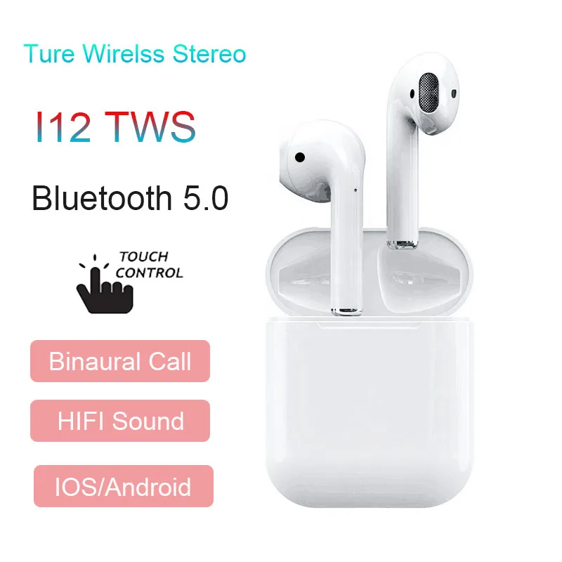 

i12 TWS Bluetooth Earphone Wireless Headphone Sports Sweatproof True Touch Earbuds Binaural Call Headset For Iphone Air pods