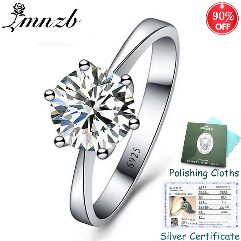 

Big 95% OFF! Sent Certificate! New Original Solid 925 Silver Ring Solitaire 1 Carat 6mm CZ Zircon Wedding Rings for Women ZSR023