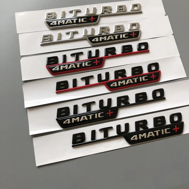 

Matte Black "BITURBO 4MATIC+ " ABS Plastic Car Trunk Rear Letters Badge Emblem Emblems Decal Sticker for Mercedes Benz Turbo AMG