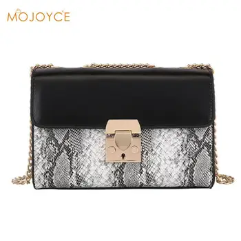 

Small Snake Print Shoulder Bag Flap Messenger Handbags for Women Leather Chain Crossbody Bags Leather Chain Crossbody Square Bag
