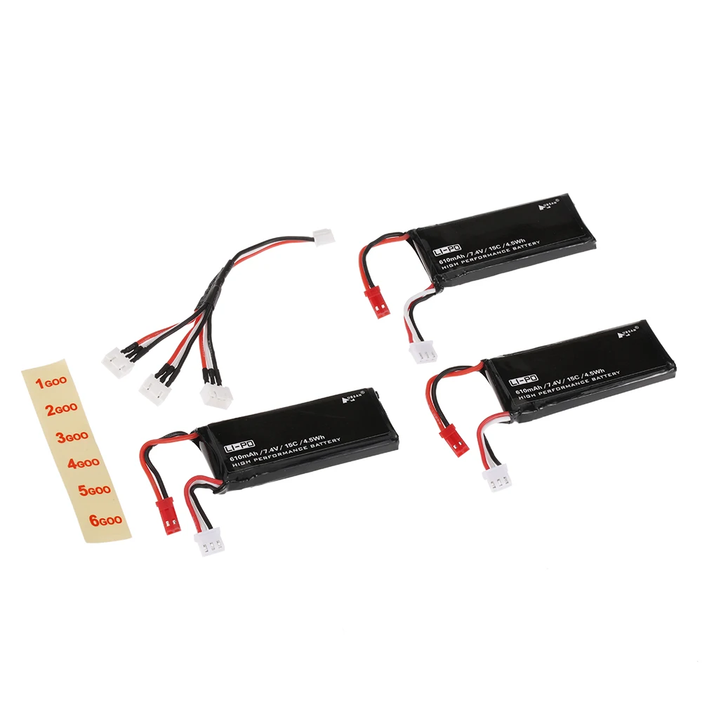 

3psc H502S-001 7.4V 15C 610mAh Lipo Battery with 3 in 1 Charge Cable for Hubsan X4 H502S H502E RC Quadcopter Drone