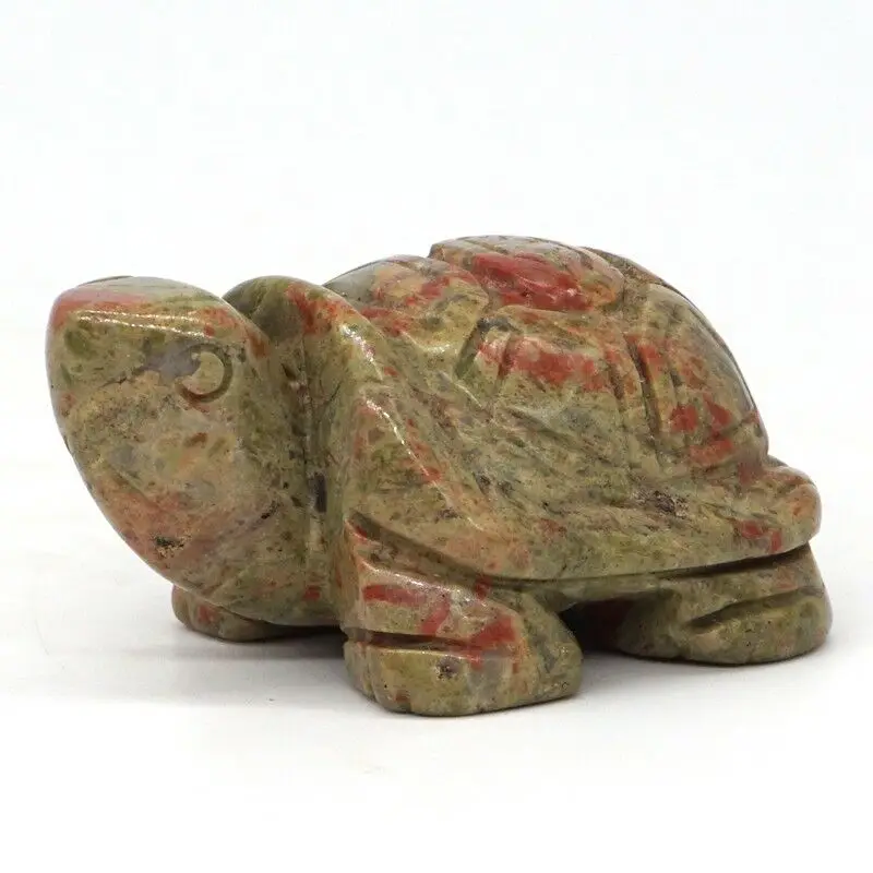 

Turtle Tortoise Figurine 2" Natural Gemstone Unakite Crystal Carved Statue Crafts Home Decor