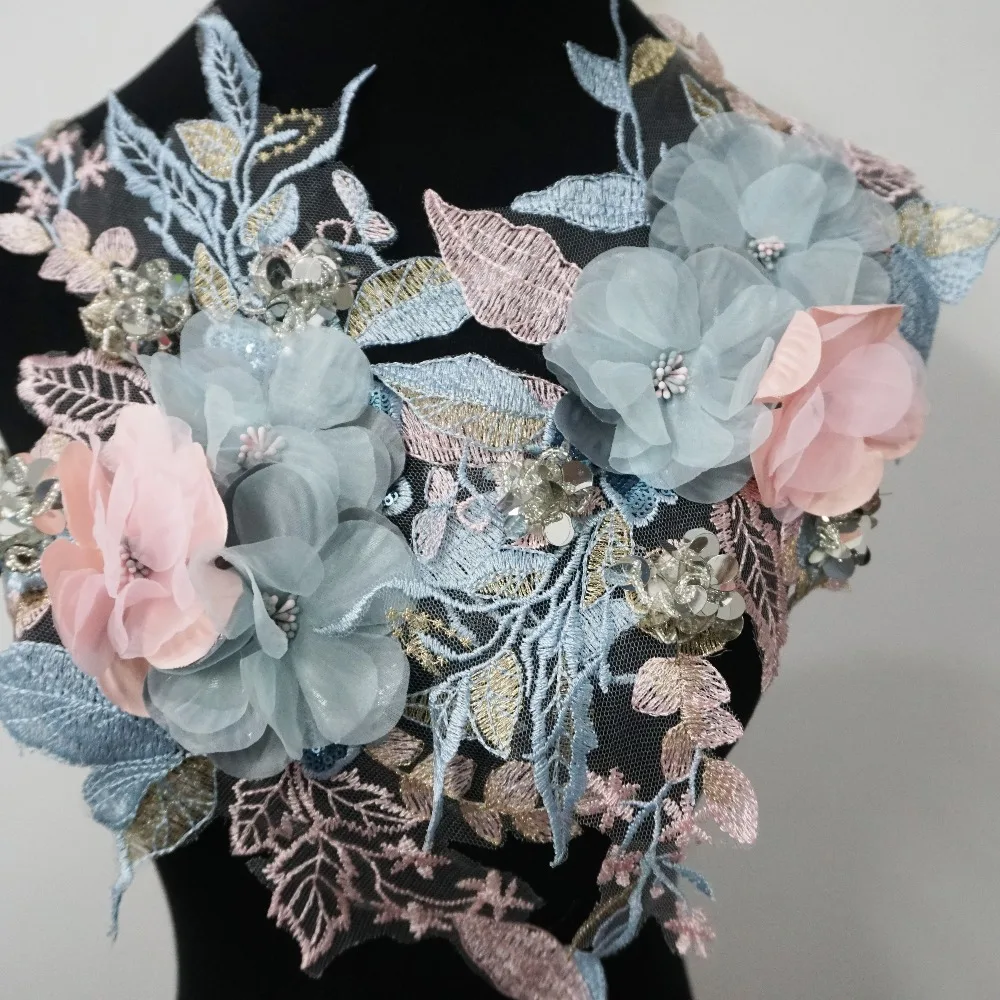 

Big 3d Patches sequins lace flowers shiny! multi-colored embroidery patches sky blue, pink 2019 hot good quality!