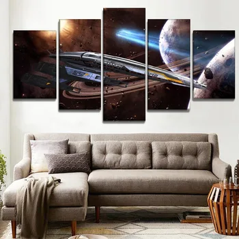 

Modern Decorative Bedroom Wall 5 Piece Large Mass Effect Normandy SR-2 Game Poster High Quality Canvas Art Print Modular Picture