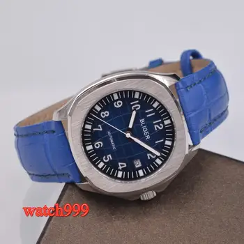 

39mm BLIGER blue dial Solid case sapphire glass date mechanical automatic men's watch Leather strap