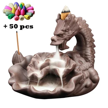 

T Newest Dragon Backflow Incense Censer Ceramic Lotus Burners Home Decor Xmas Gift Tea Pet Room Ornaments