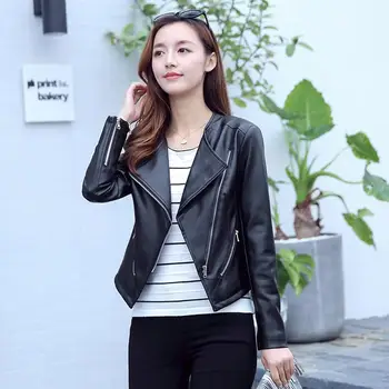 

Leather Short Women's Spring And Autumn 2019 New Slim Pu Locomotive Leather Clip Clasp Chain Slender Coat