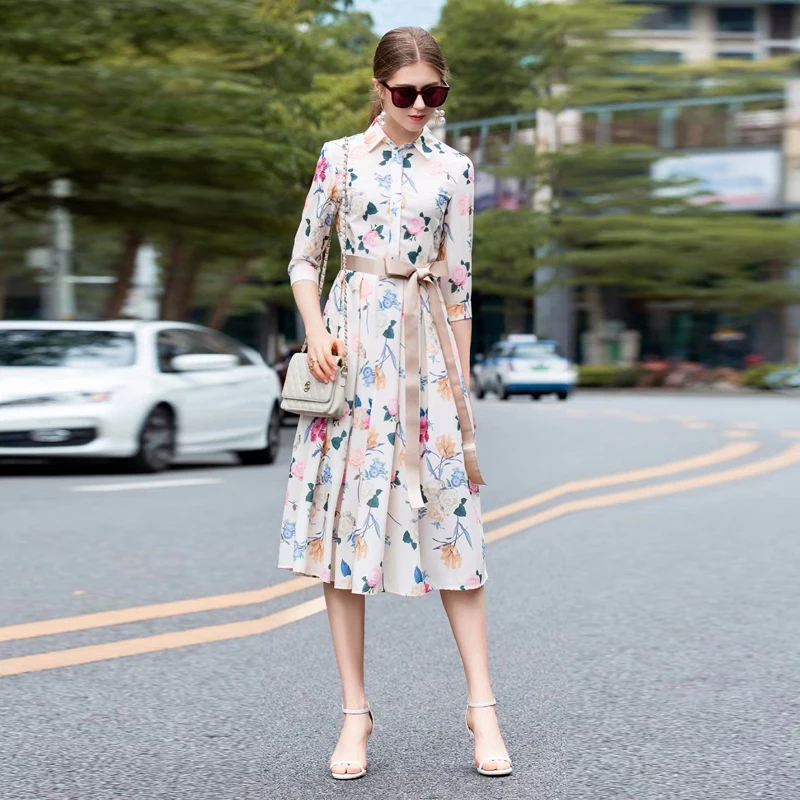 

Long Dress Milan Runway High Quality Summer New Women'S Fashion Party Boho Beach Sexy Vintage Elegant Chic Flower Print Dresses