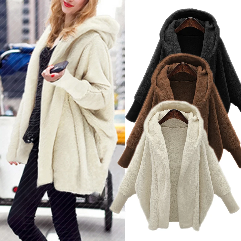 2018 Winter Warm Women Faux Fur Coat Soft Hoodies Fur Jacket Female Lantern Sleeve Overcoat Loose Casual Outerwear Plus Size