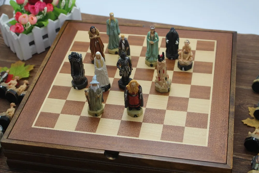 С деревянной доской, шахматный набор, смола, детская игра, Властелин колец, серия, молд, классический Международный Карто, шахматный набор, хороший подарок
