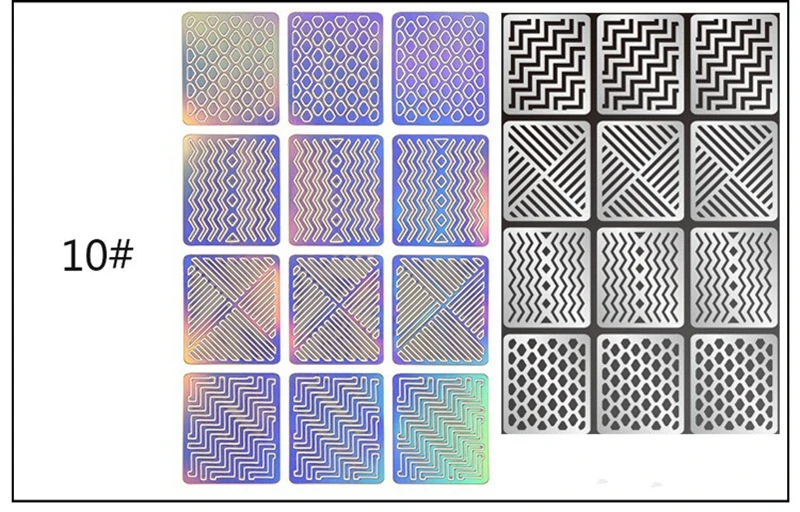 12 дизайн в 1 лазерный винил для ногтей полый неправильный шаблон трафареты для многоразовый для маникюра деко наклейки для нейл-арта наклейки-трафарет - Цвет: 10