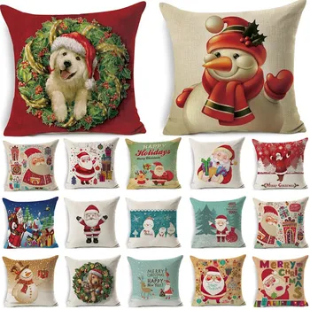 

1Pcs Christmas Santa Claus Snowman Pattern Cotton Linen Throw Pillow Cushion Cover Car Home Sofa Decorative Pillowcase 40511