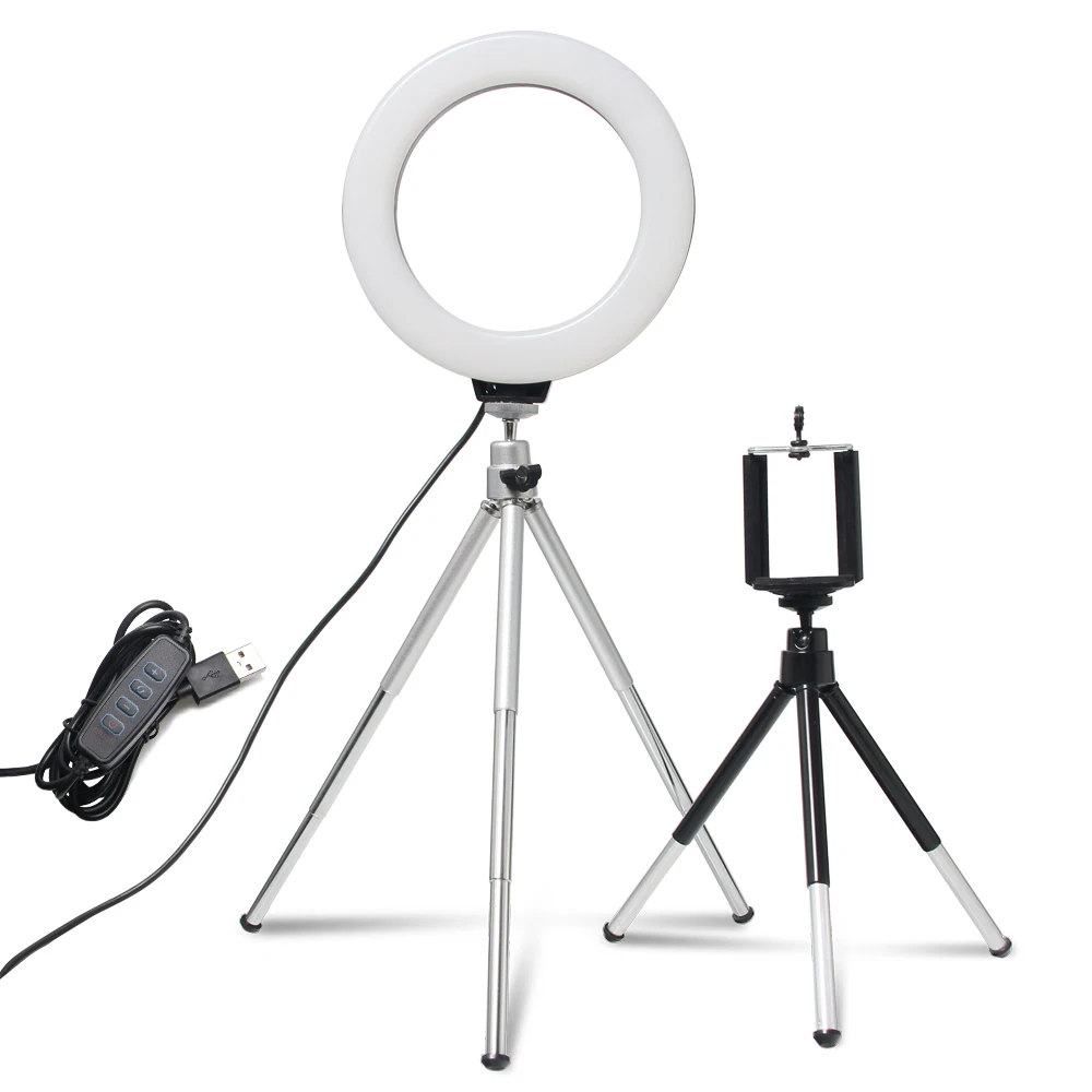 

6inch YouTube LED Desktop Ring Light Mini Dimmable With Tripod Stand USB Plug For Video Live Photo Photography Studio