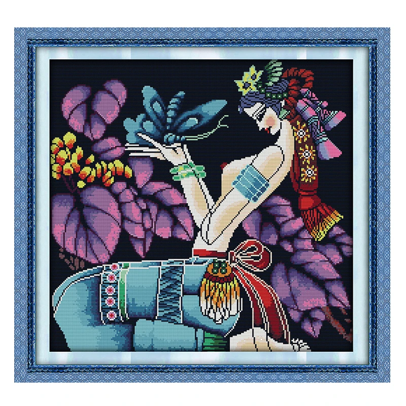 

Joy Sunday crossstitch kits set The butterfly girl animal DMC14CT 11CTcottonfabric baby room home decoration painting wholesale