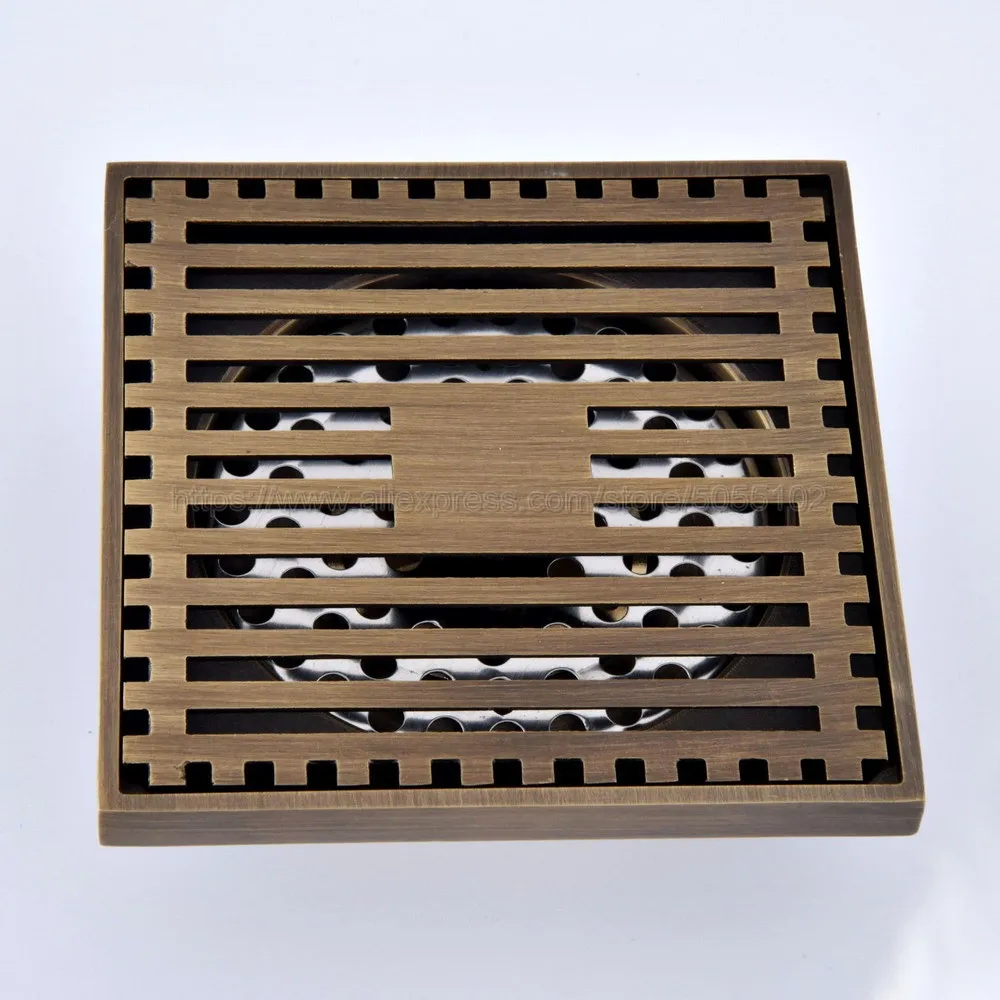 

10x10cm Antique Brass Floor Drain Bathroom Kitchen Shower Room Porch Square Floor Waste Drain zhr068