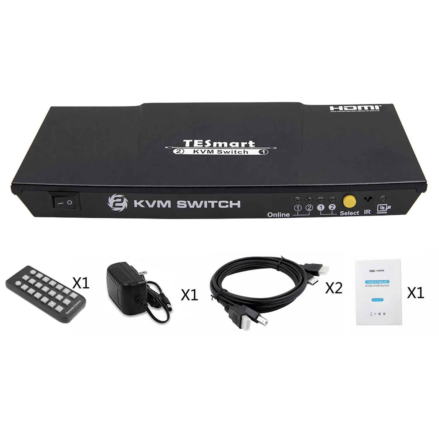 TESmart HDMI KVM переключатель 4 к x 2 K @ 30 Гц Ultra HD 2x1 HDMI коммутатор KVM 1080 P 3D с ИК пульт дистанционного управления и 2 шт. 5ft KVM Кабели