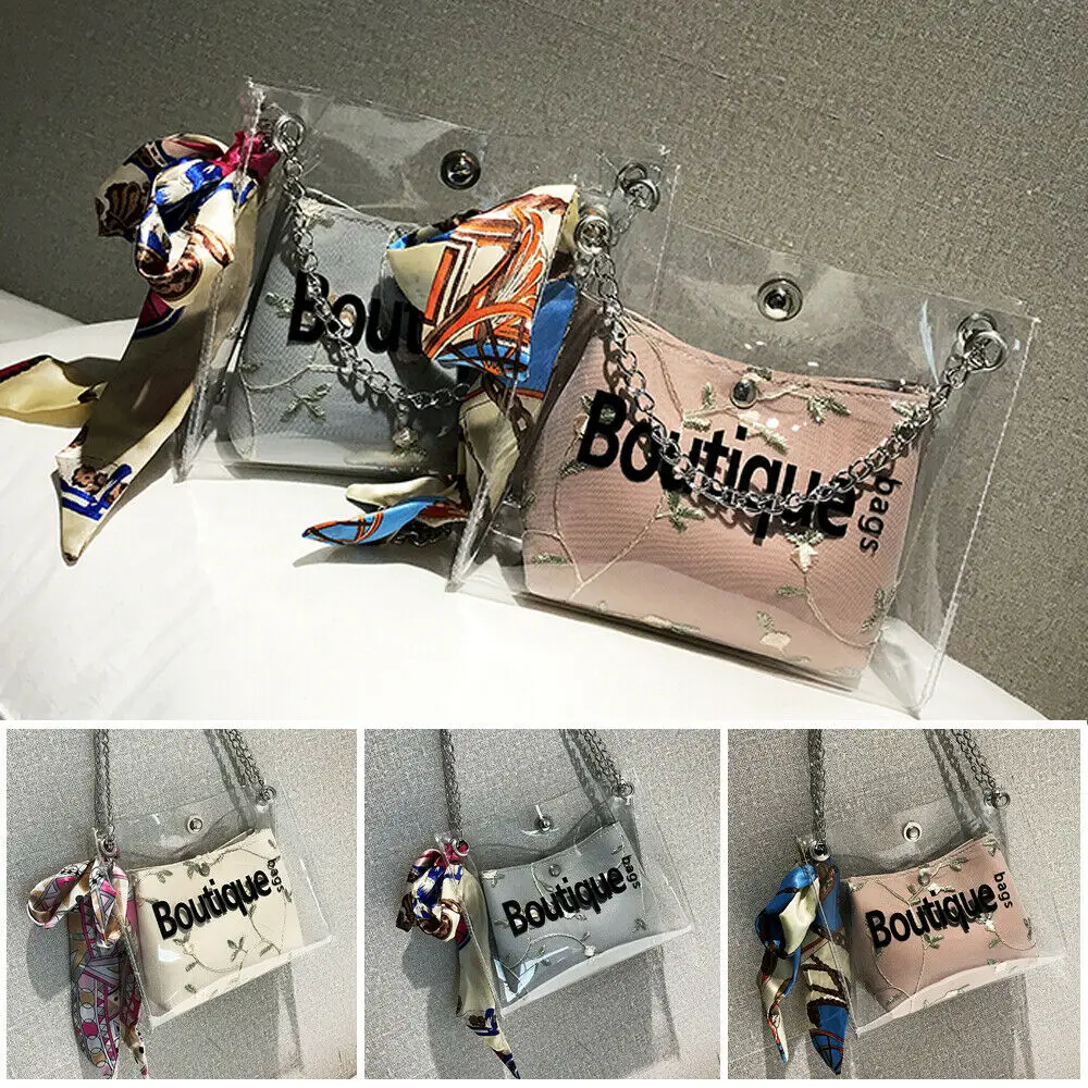 

Women Transparent Jelly Bag Travel Bag Fashion Beach Clear Handbag Purse Clutch PVC PU Tote