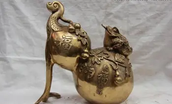 

China Folk Copper Bronze Fengshui Fu Shou Lucky Wealth Three-legged Toad Gourd